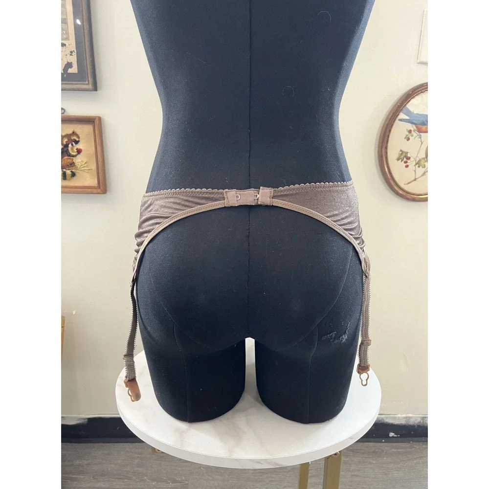 Vintage Paula Cavali Brown Glossy Satin Garter Belt Suspenders UK 10-12 US Large